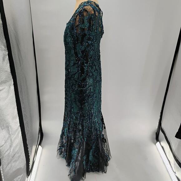 $1295 Rene Ruiz Collection Women's Green Floral Round Neck Gown Dress - Picture 5 of 16